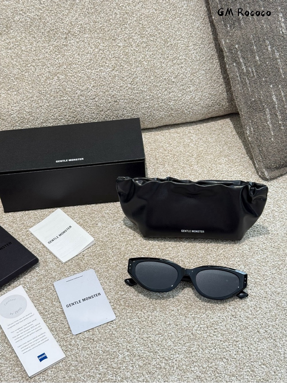 GENTLE MONSTER Black Gloss Cat-Eye Sunglasses with Dark Lenses